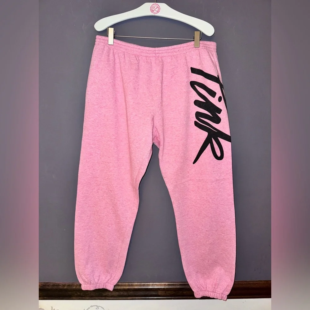 VS PINK VINTAGE 2013 Y2K SKINNY JOGGER SWEATPANTS SPECKLED PINK SCRIPT LOGO HTF - Picture 5 of 8